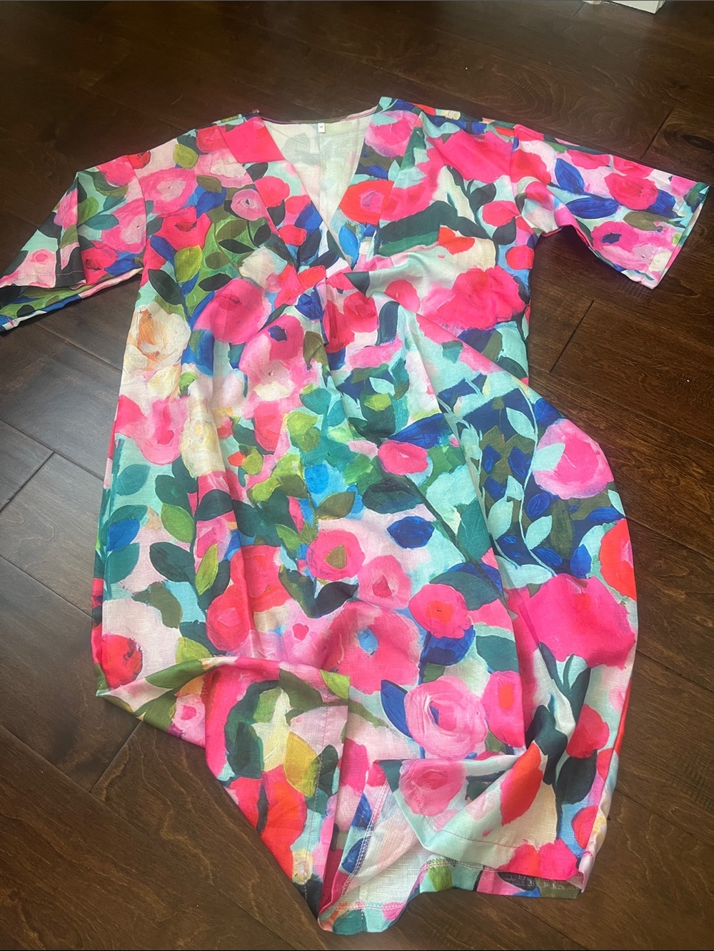 Vibrant Floral V-Neck Tunic Dress - Bright Multi